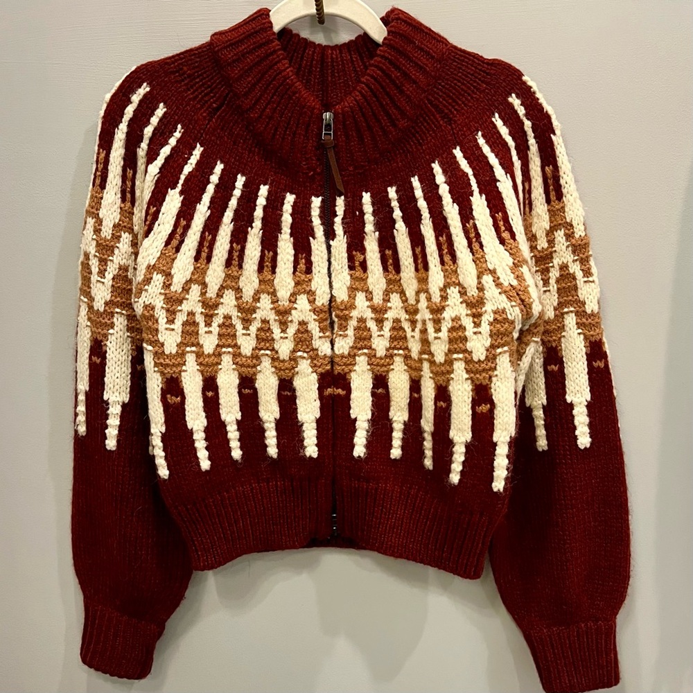 Sundance Fair Isle Chunky Knit Zip Cardigan Sweater, XS